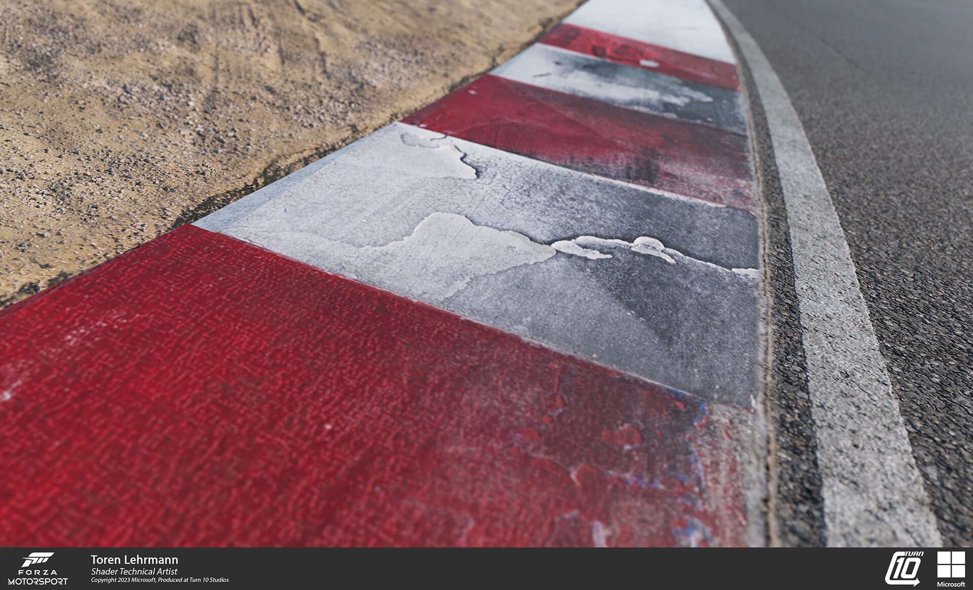 Forza Motorsport - Materials: Laguna Seca Rumble Strip - This was a team effort of scanning research, procedural testing, Substance based textures, and the process was to
