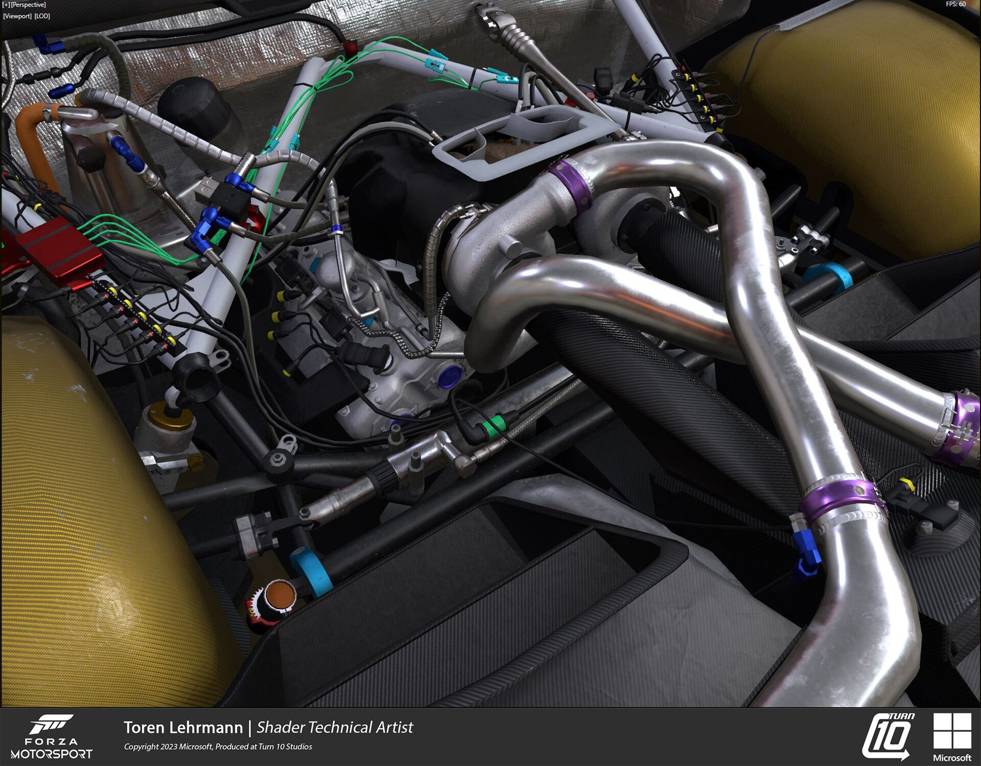 Forza Motorsport - Technical Art & Look Development: Car engine bays received an overhaul and used textures from the Substance library.