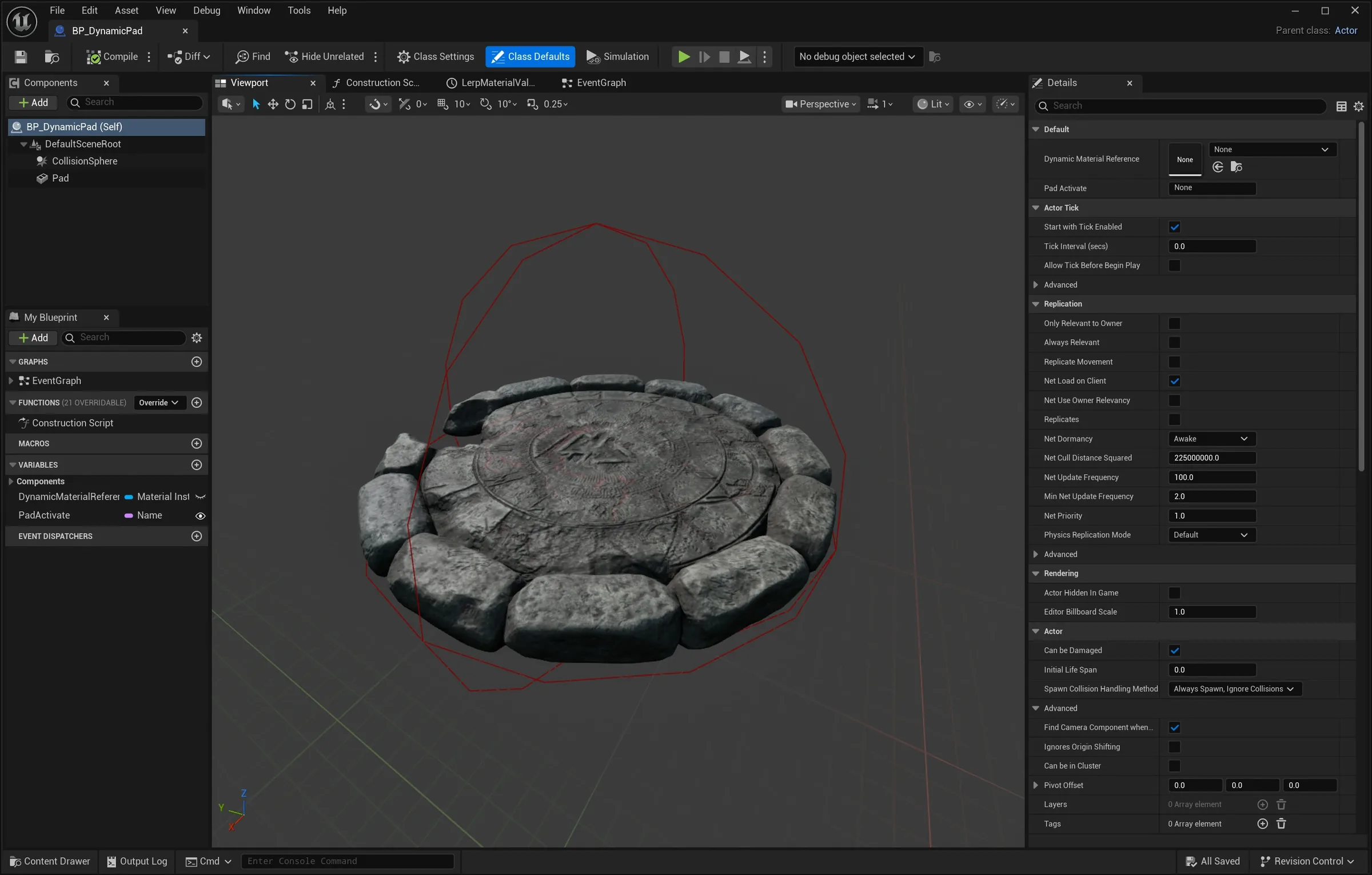 Procedural ARPG Style Environment: Blueprint viewport for health pad.